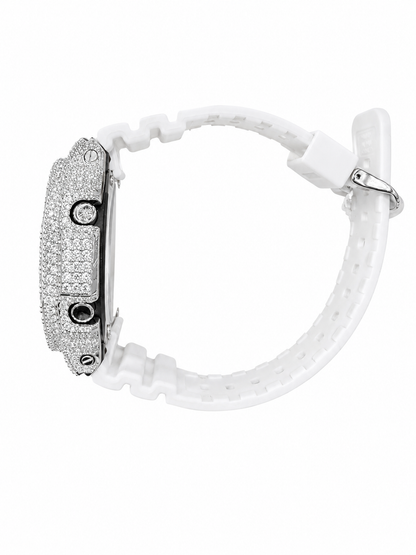 Iced Out White G-Shock Moissanite Watch | 925 Silver or Brass Bezel