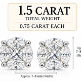 Pie Cut Moissanite Cluster Stud Earrings 1.5 CT / 2.5 CT | 14K Gold Plated 925 Silver | Screw Back