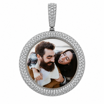 Iced Out Moissanite Picture Pendant | 12ct VVS D Color | 65MM 925 Silver | Custom Photo | Passes Diamond Tester | GRA Certified