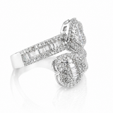 Elegant silver ring featuring baguette and round stones in an open heart design, Moissanite Baguette Open Heart Ring | GRA Certified Diamond Approved, perfect for women’s jewellery collections.
