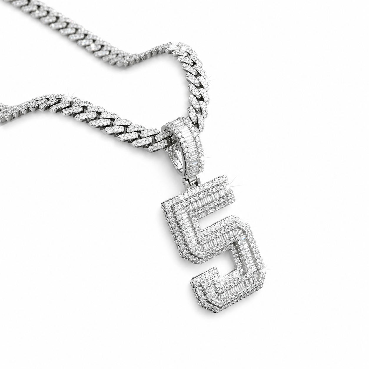 Custom Moissanite Baguette Number Pendant | 3ct VVS D Color | 925 Silver | Iced Out