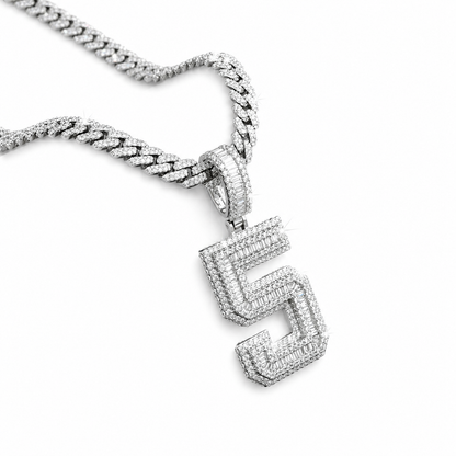 Custom Moissanite Baguette Number Pendant | 3ct VVS D Color | 925 Silver | Iced Out