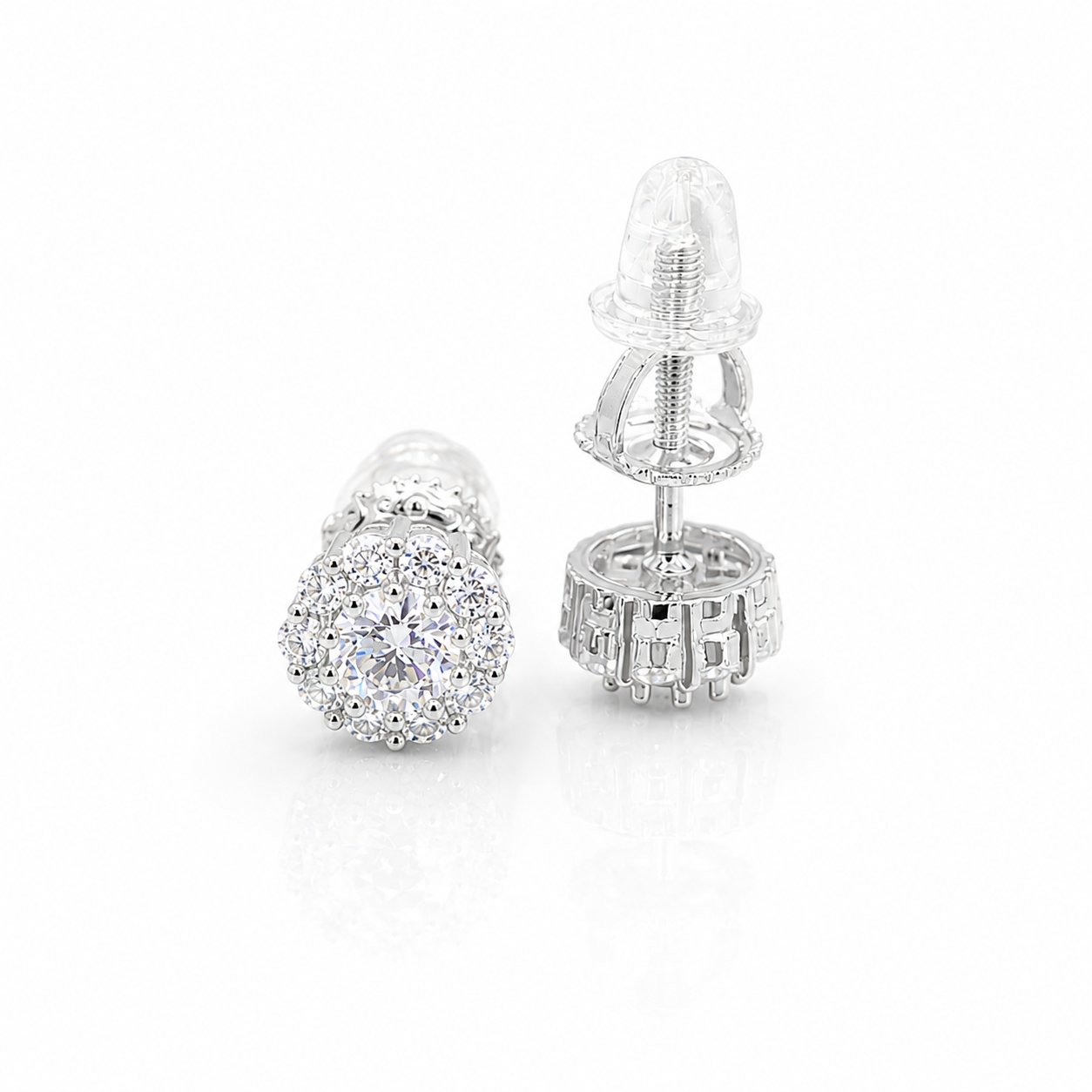 1 CT- DEW 9.5MM Moissanite Halo Stud Earrings with Screw-Back 925 silver GRA Certified