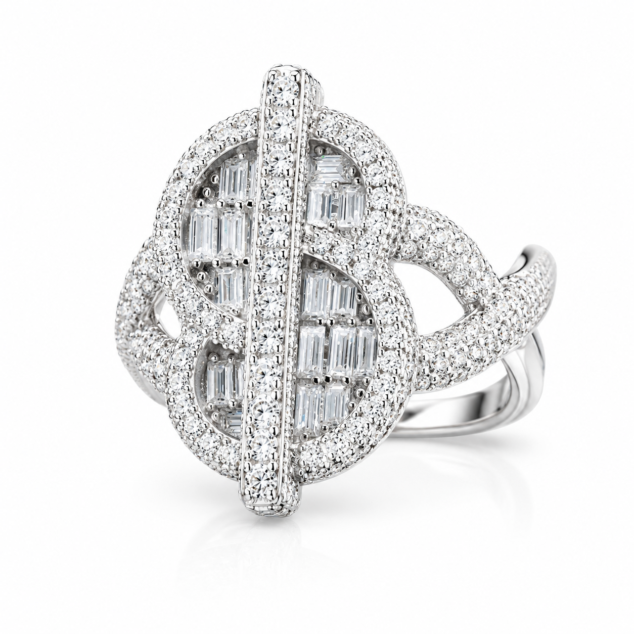 Mens moissanite dollar sign baguette ring VVS D color GRA certified 925 silver Atlanta Paradise Gems