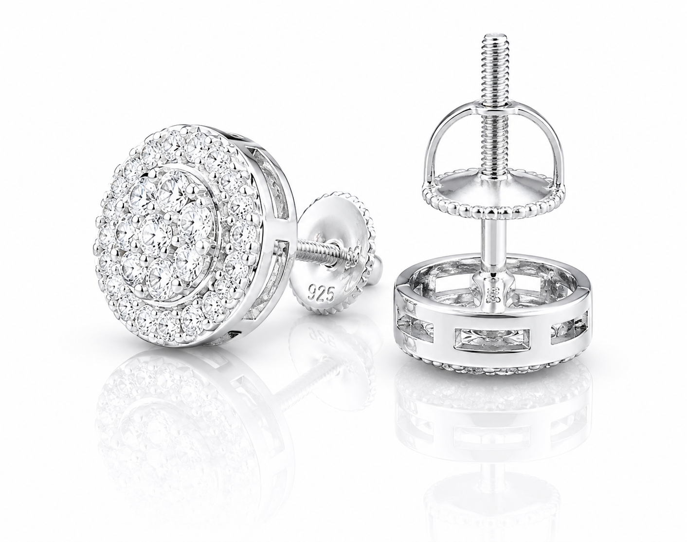 Moissanite 12MM Round Iced Out Stud Earrings for Men Women — VVS D Color GRA Certified 925 Silver