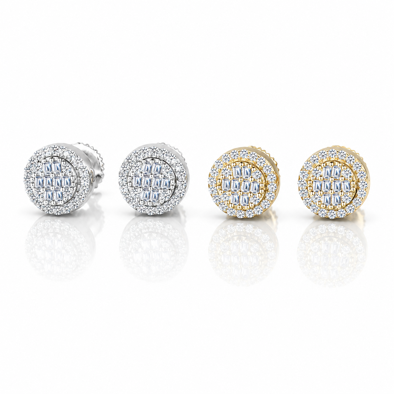 Moissanite Baguette Hip Hop Stud Earrings 8.5MM — 14K Gold 925 Silver