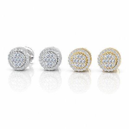 Moissanite Baguette Hip Hop Stud Earrings 8.5MM — 14K Gold 925 Silver