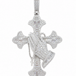 9 Carat GRA Certified VVS Moissanite Praying Hands Cross Pendant Close Up
