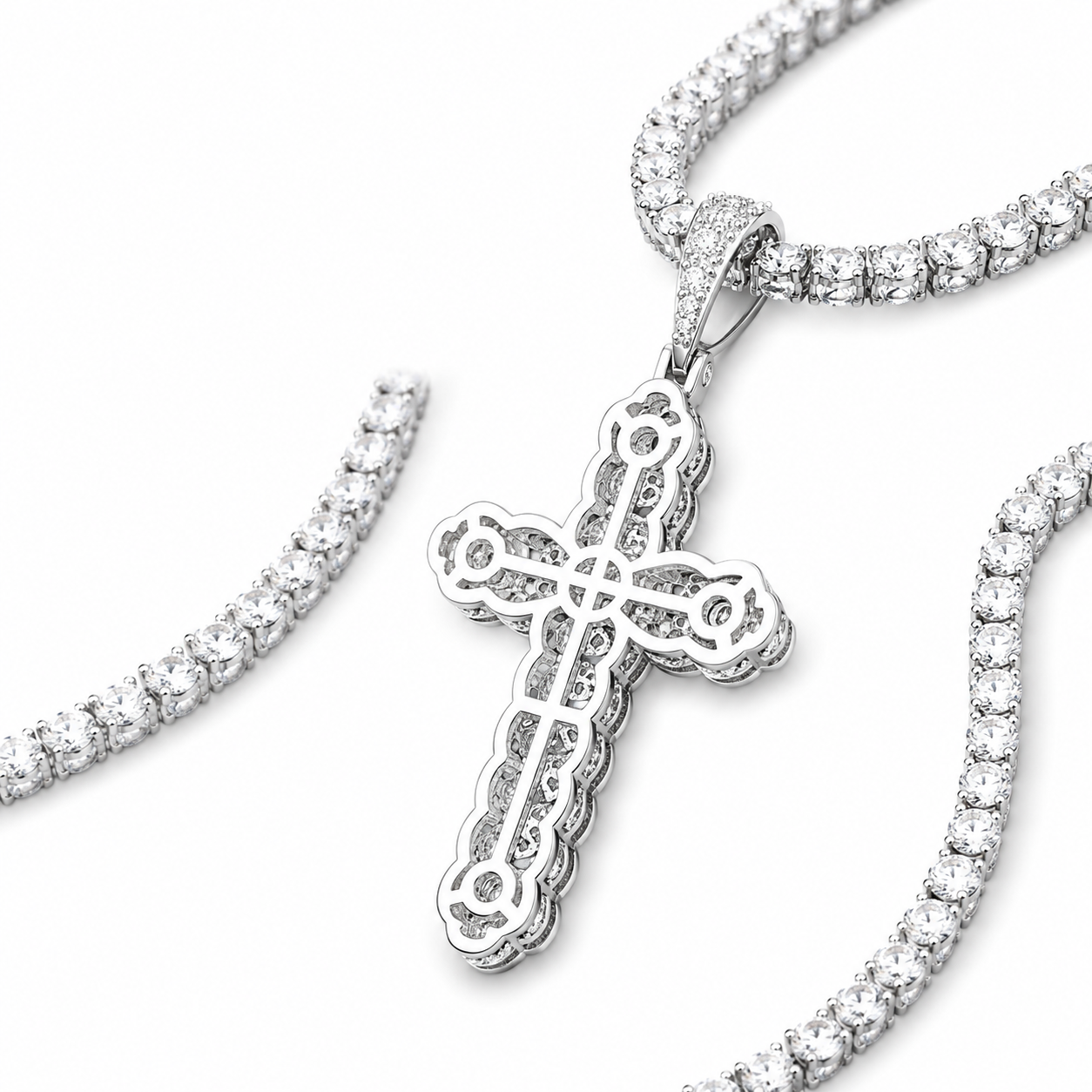 Moissanite Cross Pendant Iced Out | 2ct VVS D Color | Round Brilliant | 925 Silver