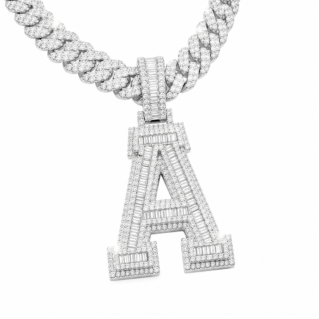 Moissanite baguette letter initial pendant A-Z 3.5CT VVS D color GRA certified 925 silver Atlanta