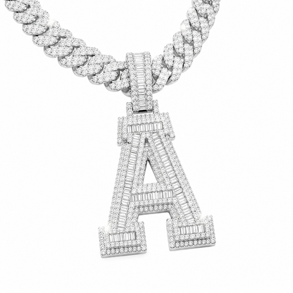 Moissanite baguette letter initial pendant A-Z 3.5CT VVS D color GRA certified 925 silver Atlanta