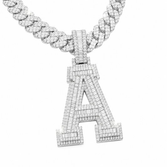 Moissanite baguette letter initial pendant A-Z 3.5CT VVS D color GRA certified 925 silver Atlanta