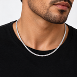 3mm moissanite tennis chain in 925 sterling silver worn by man, VVS D color GRA certified