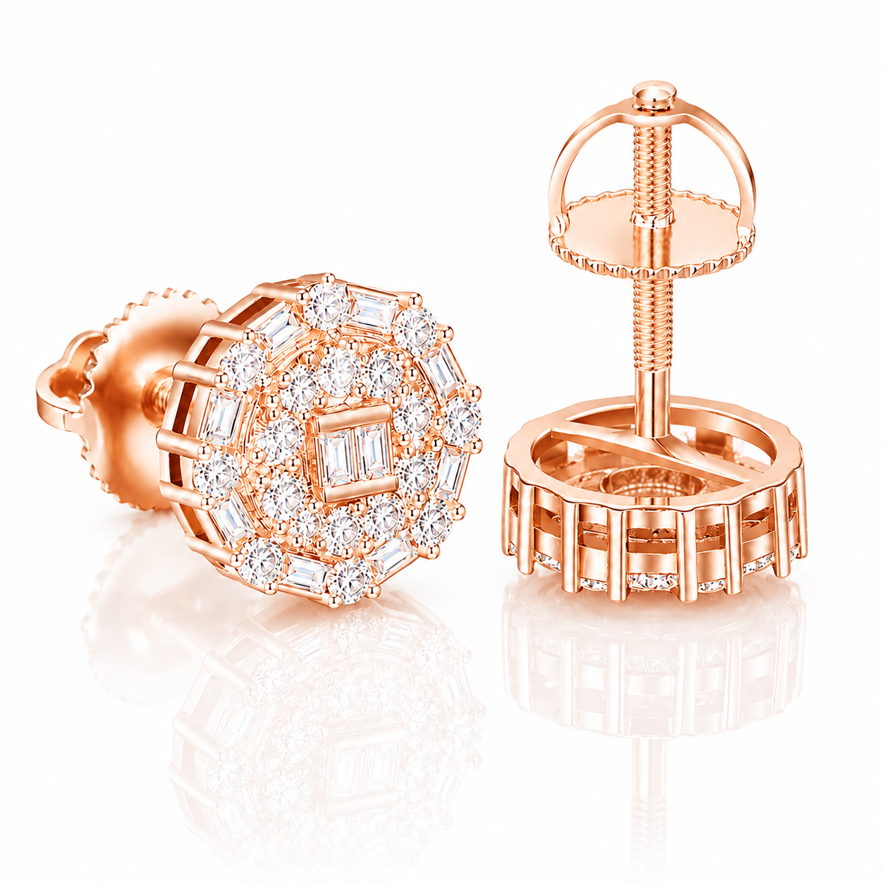 Moissanite Classic Iced Out Round Stud Earrings 10MM Screw Back — VVS D Color GRA Certified 925 Silver