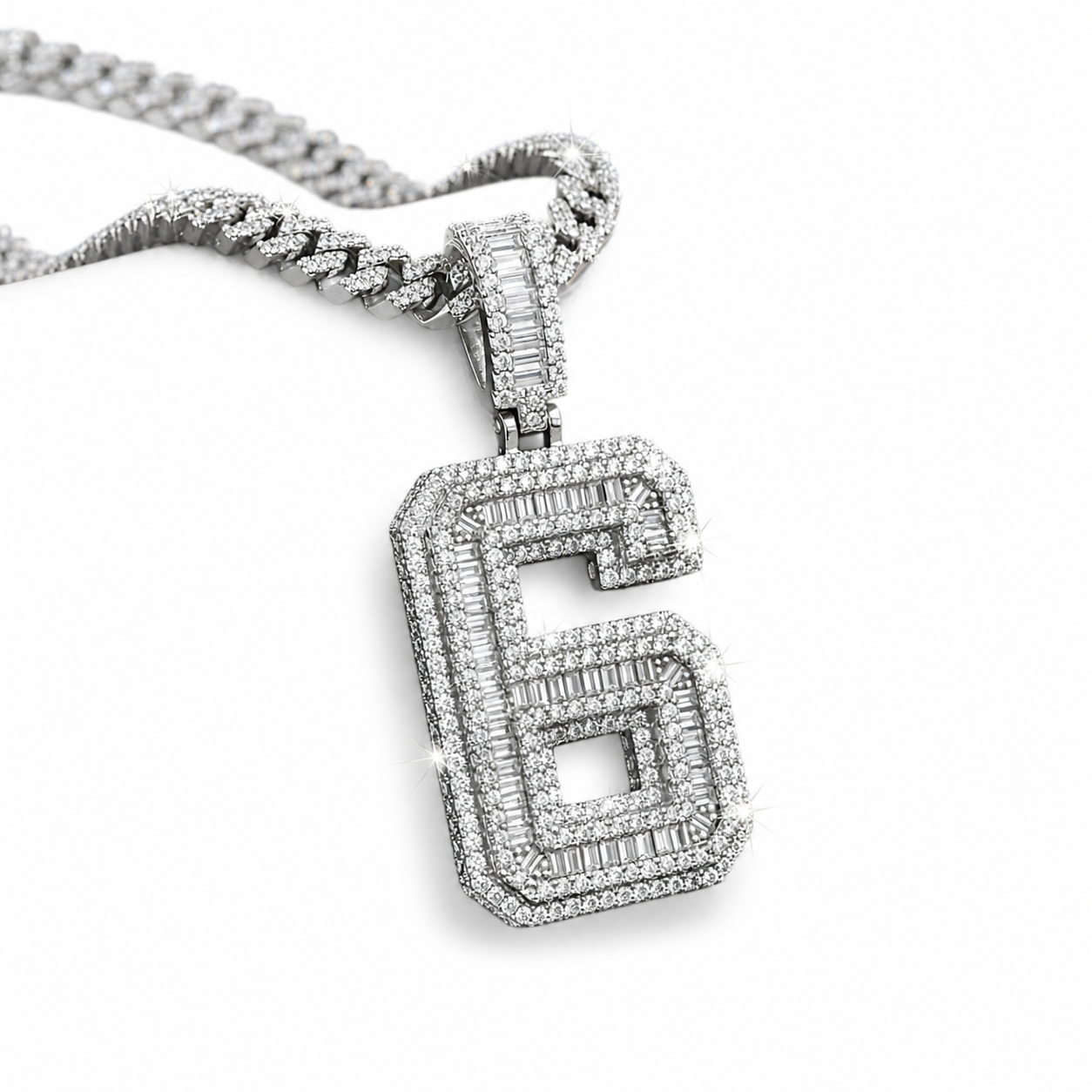 Custom Moissanite Baguette Number Pendant | 3ct VVS D Color | 925 Silver | Iced Out