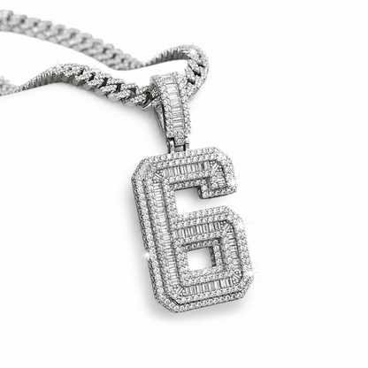 Custom Moissanite Baguette Number Pendant | 3ct VVS D Color | 925 Silver | Iced Out