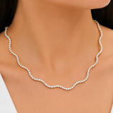 Moissanite Wave Tennis Necklace | 925 Silver & 14K Gold | VVS D Color