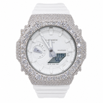 Iced out white G-Shock moissanite watch 925 sterling silver bezel 11 carat VVS D Color GRA certified passes diamond tester Paradise Gems Atlanta