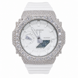 Iced Out White G-Shock Moissanite Watch | 925 Silver or Brass Bezel