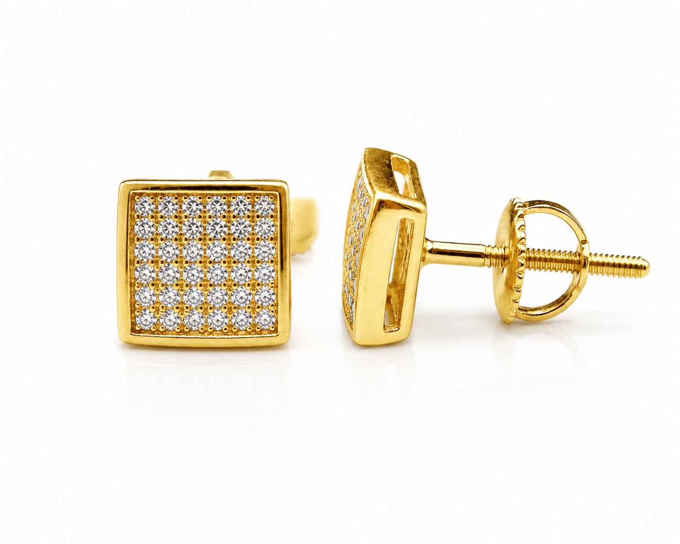 Moissanite 3D Square Stud Earrings 7.5MM Screw Back — VVS D Color GRA Certified 925 Sterling Silver