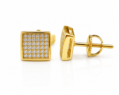 Moissanite 3D Square Stud Earrings 7.5MM Screw Back — VVS D Color GRA Certified 925 Sterling Silver