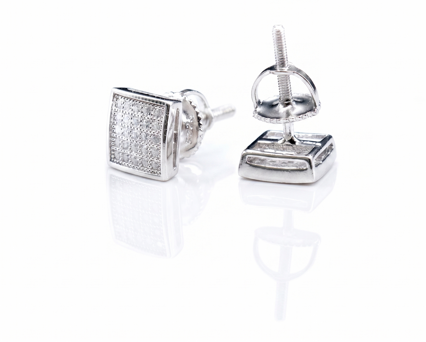 Moissanite 3D Square Stud Earrings 7.5MM Screw Back — VVS D Color GRA Certified 925 Sterling Silver