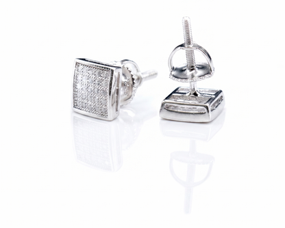 Moissanite 3D Square Stud Earrings 7.5MM Screw Back — VVS D Color GRA Certified 925 Sterling Silver
