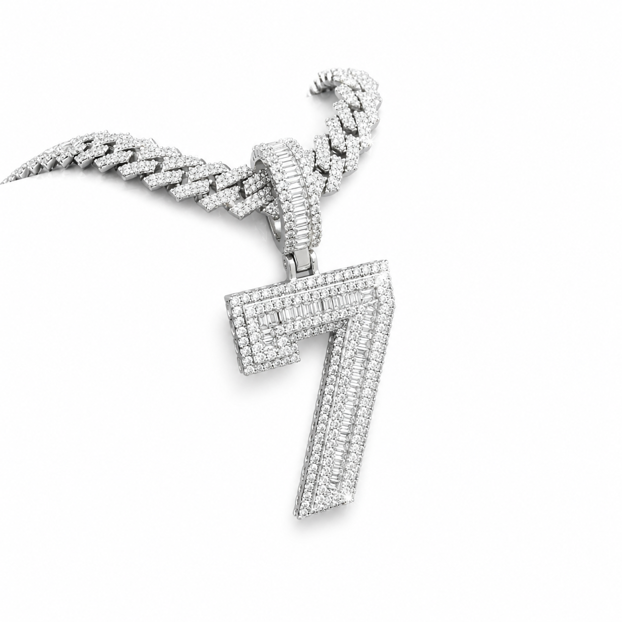 Custom Moissanite Baguette Number Pendant | 3ct VVS D Color | 925 Silver | Iced Out