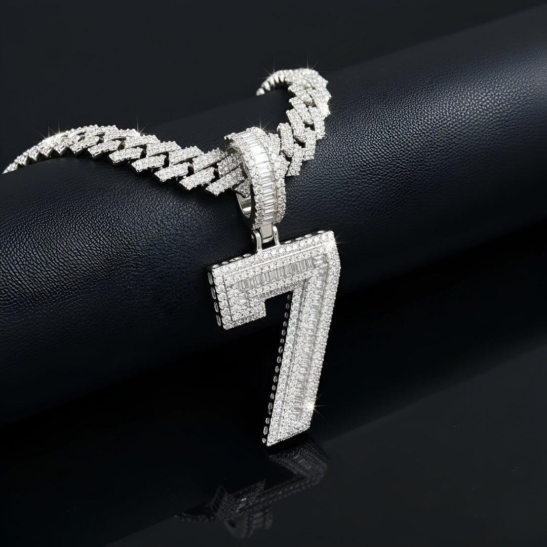 "0-9 " BAGUETTE STONE Style Numbers Charm with Moissanite Diamond VVS D Color | 925 SILVER | PASS DIAMOND TESTER!!!