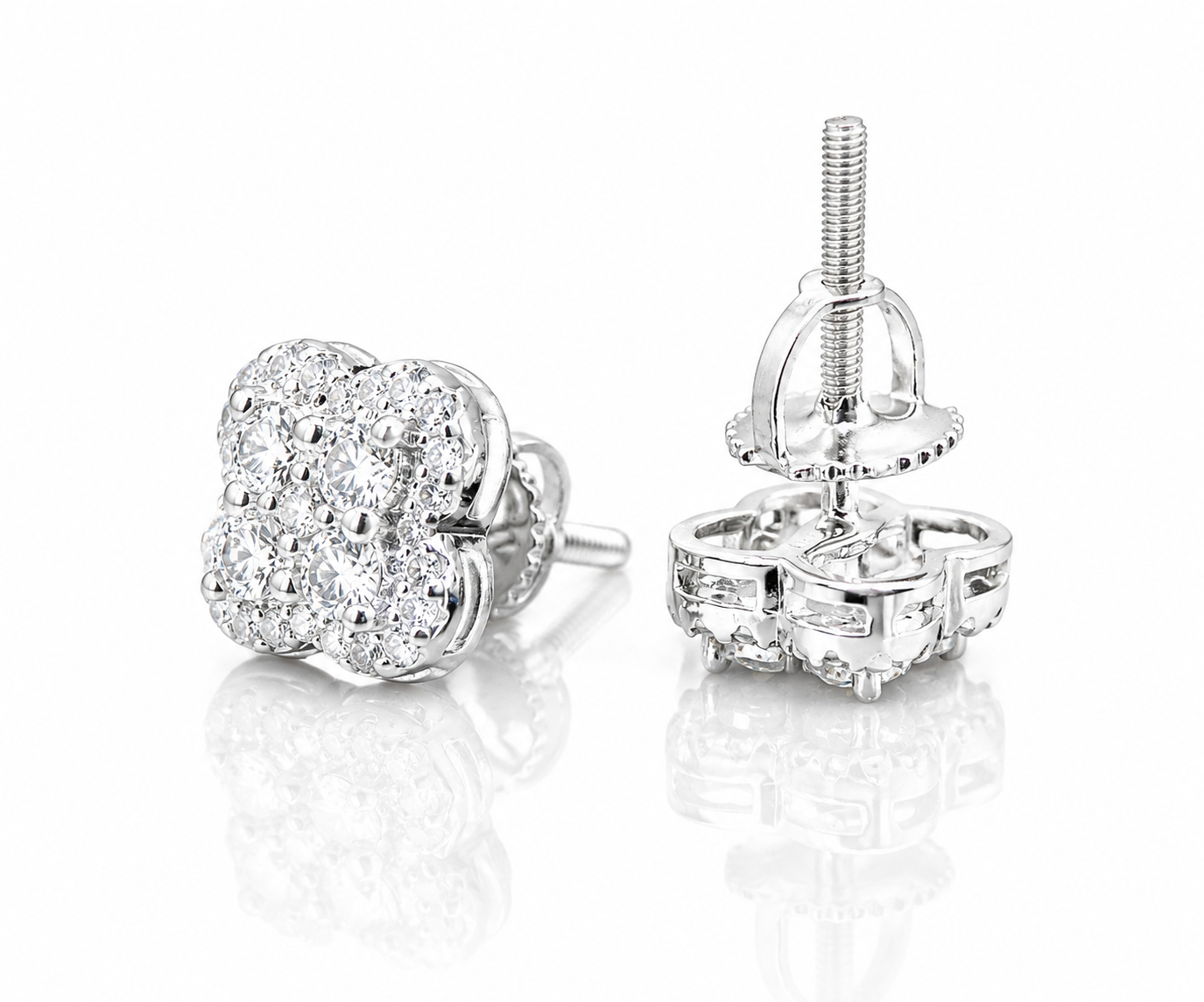 Moissanite Four Leaf Clover Stud Earrings 9.5MM — 14K Gold 925 Silver VVS D Color GRA Certified