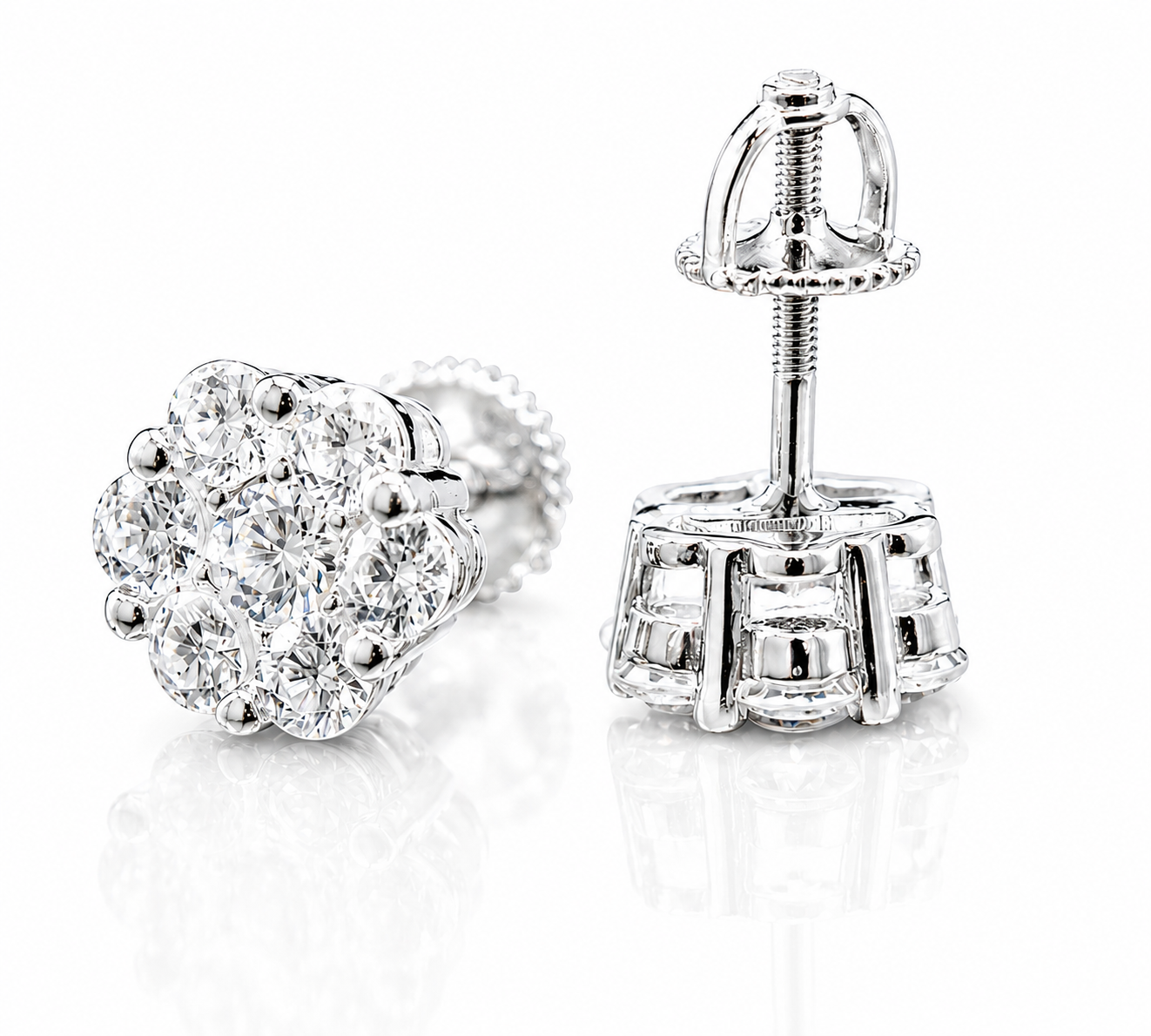 Moissanite flower cluster stud earrings VVS D color GRA certified 925 sterling silver Atlanta Paradise Gems