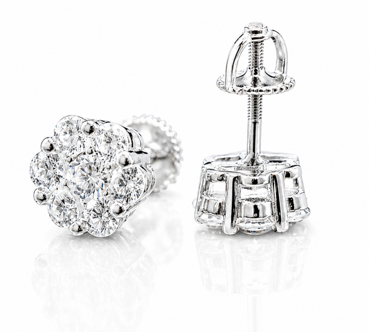 Moissanite flower cluster stud earrings VVS D color GRA certified 925 sterling silver Atlanta Paradise Gems