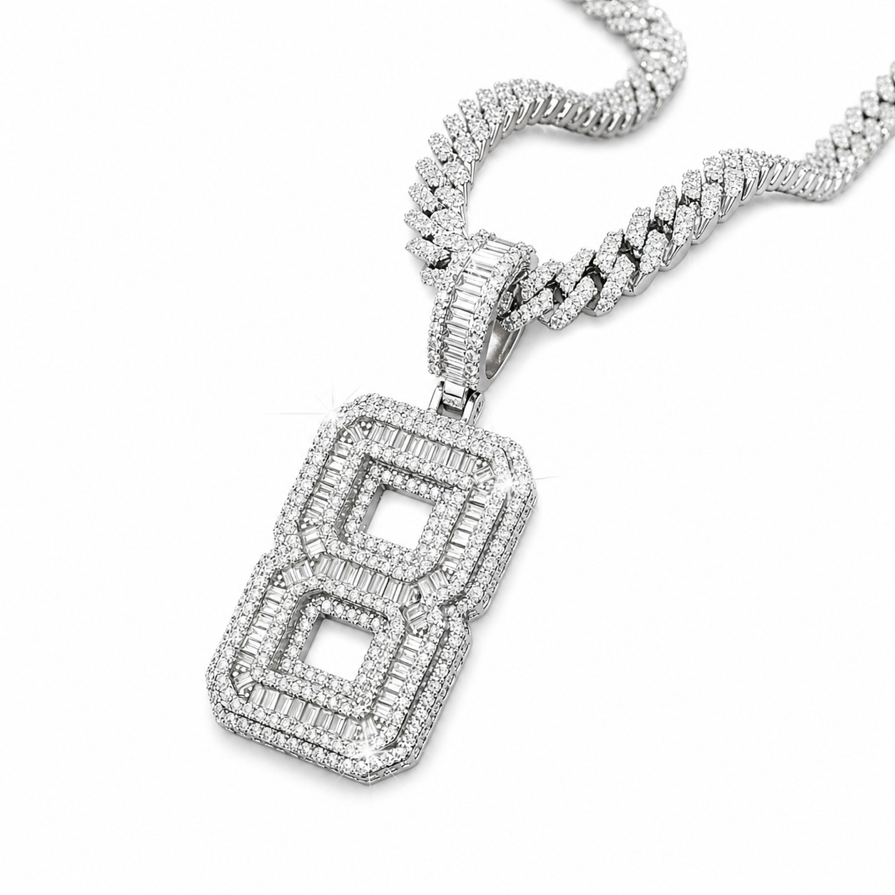 Custom Moissanite Baguette Number Pendant | 3ct VVS D Color | 925 Silver | Iced Out