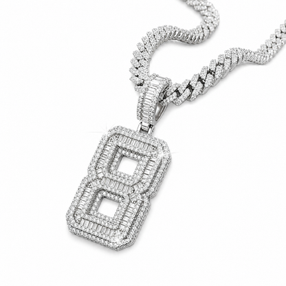 Custom Moissanite Baguette Number Pendant | 3ct VVS D Color | 925 Silver | Iced Out