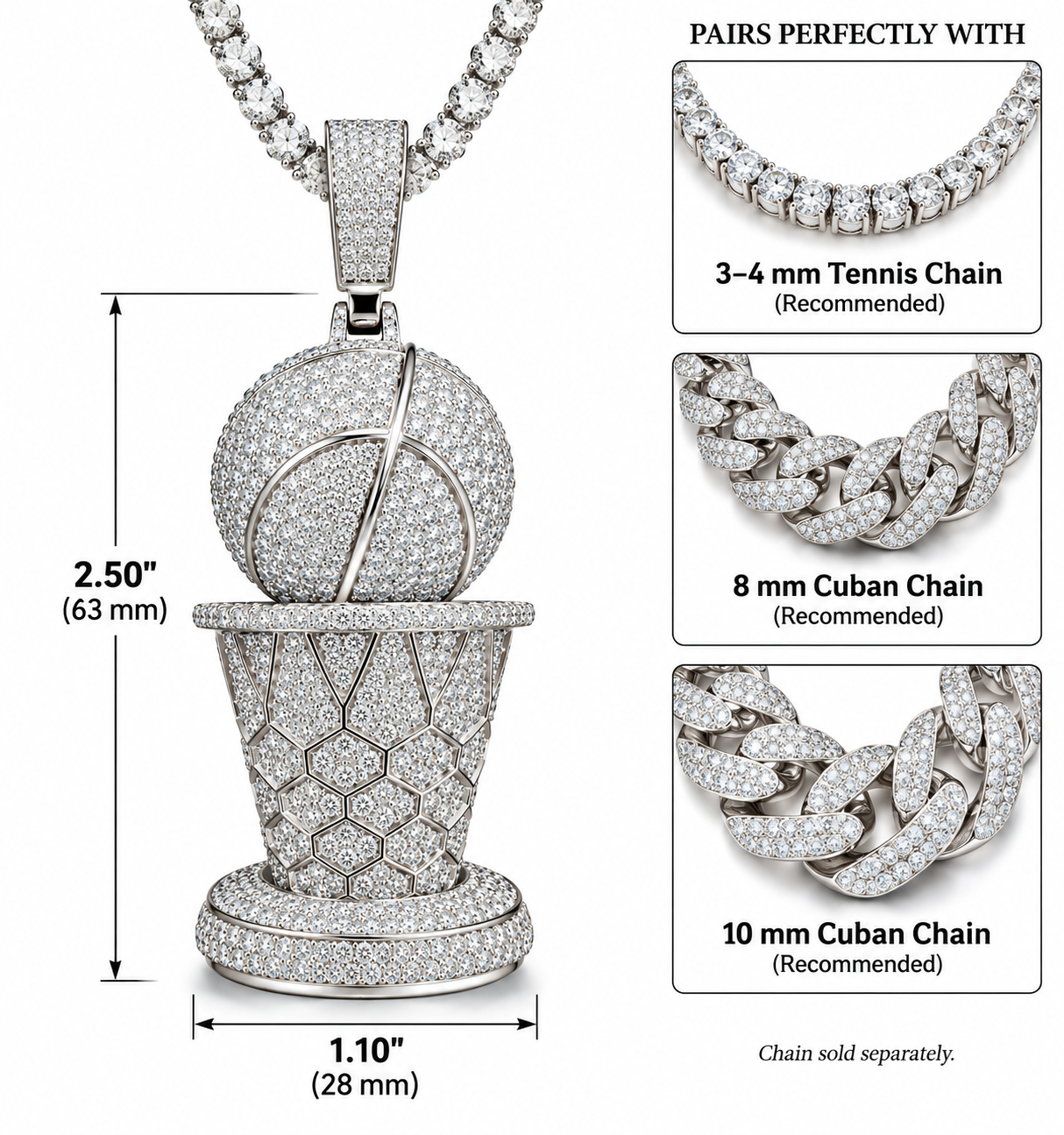 Moissanite Basketball Pendant 8CT