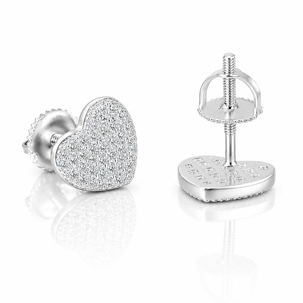 Moissanite 3D Heart Iced Out Stud Earrings — VVS D Color GRA Certified 925 Sterling Silver