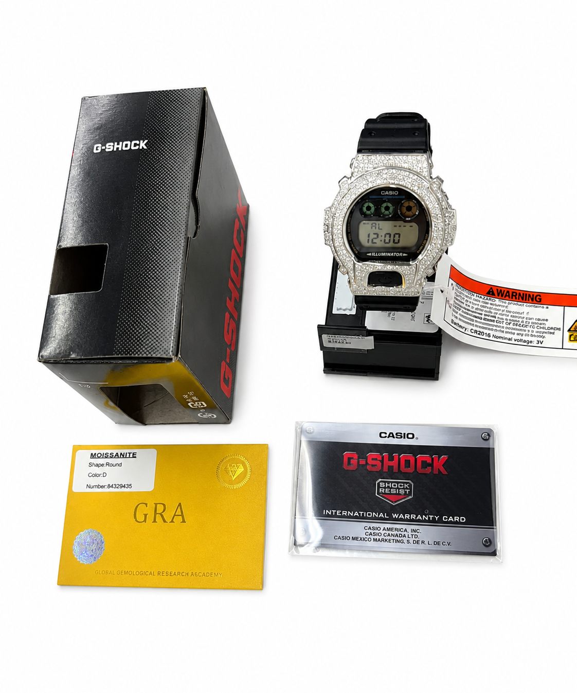 Iced Out G-Shock DW6900 Moissanite Watch | 925 Silver or Brass Bezel