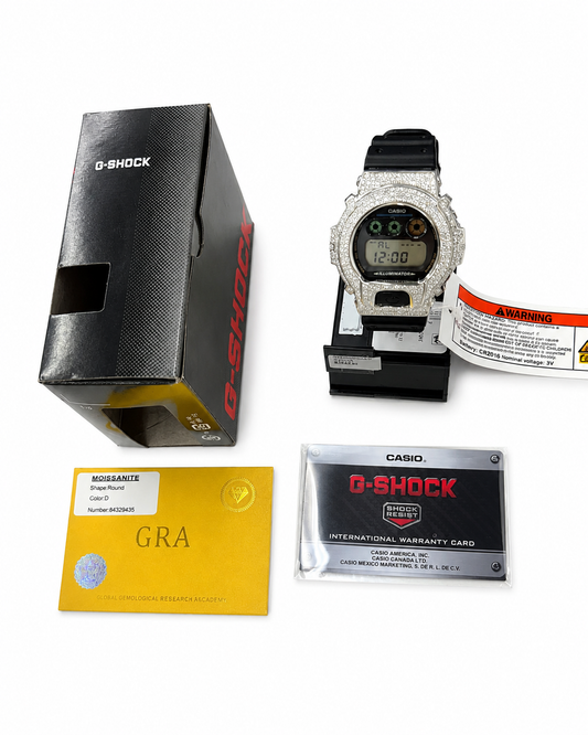 Iced Out G-Shock DW6900 Moissanite Watch | 925 Silver or Brass Bezel