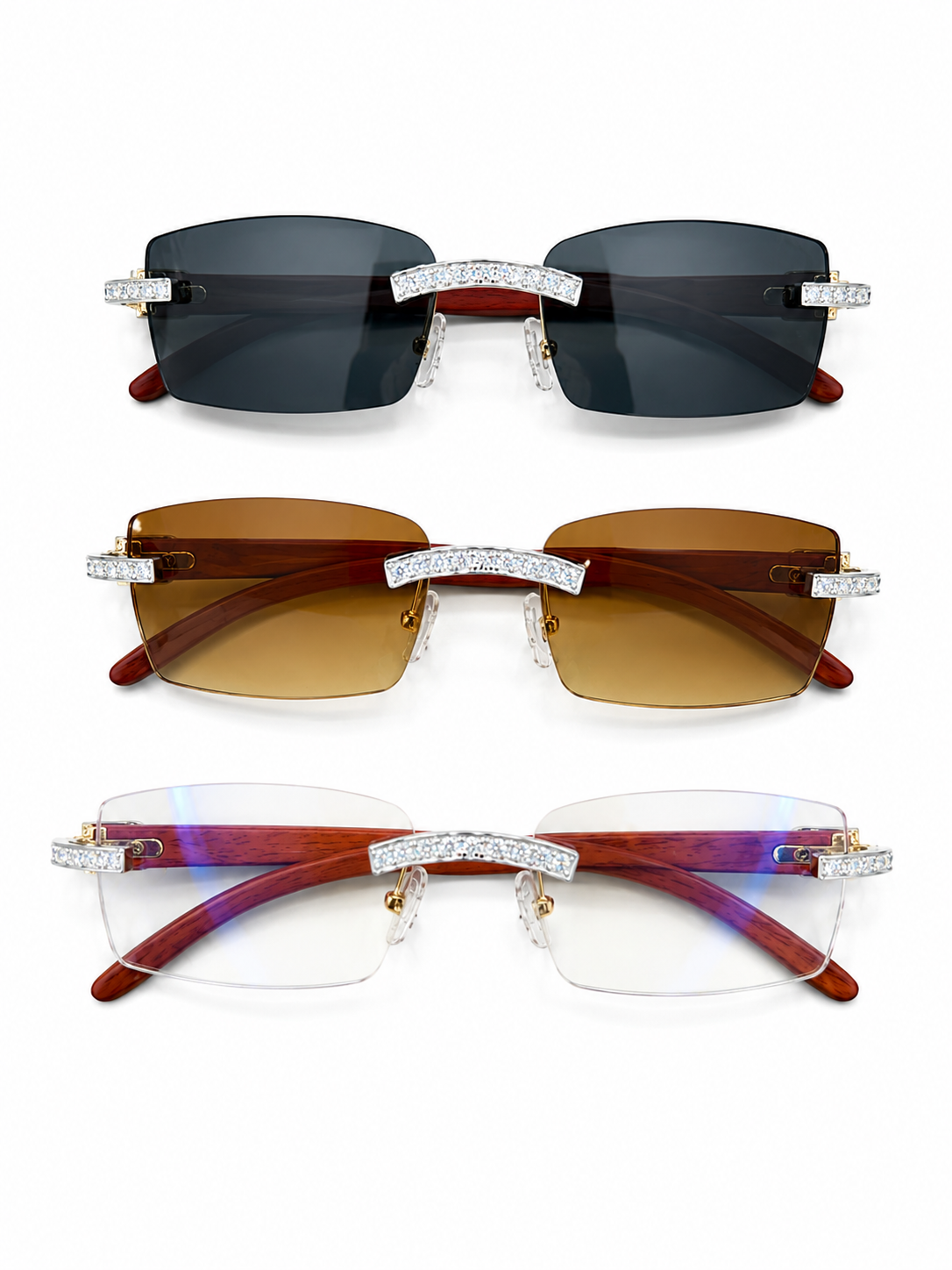 Iced out moissanite glasses wood temple arms 2.5CT VVS D color GRA certified 925 silver Atlanta Paradise Gems