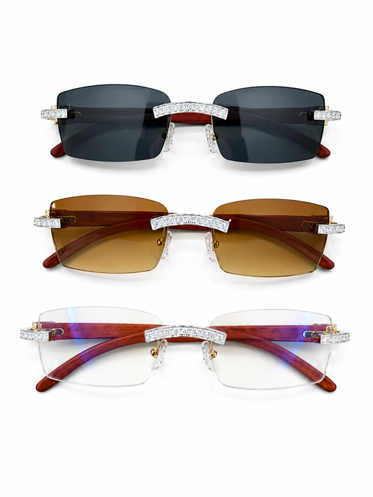 Iced out moissanite glasses wood temple arms 2.5CT VVS D color GRA certified 925 silver Atlanta Paradise Gems