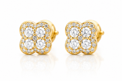 Moissanite four leaf clover stud earrings 9.5MM 14K gold VVS D color GRA certified 925 silver Atlanta