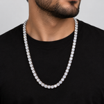 6mm moissanite tennis chain in 925 sterling silver worn on neck, VVS D color GRA certified