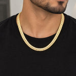 8mm moissanite Cuban link chain in 14K gold plated 925 silver worn on neck, VVS D color GRA certified