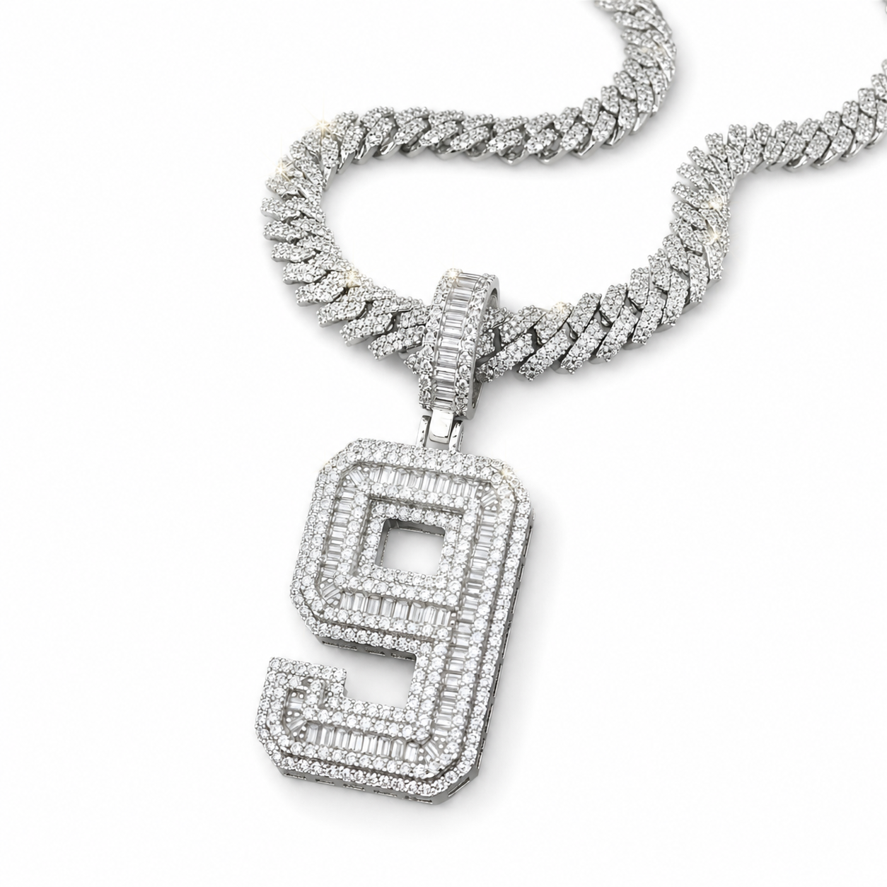 Custom Moissanite Baguette Number Pendant | 3ct VVS D Color | 925 Silver | Iced Out