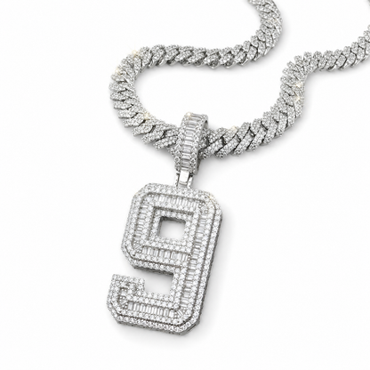 Custom Moissanite Baguette Number Pendant | 3ct VVS D Color | 925 Silver | Iced Out