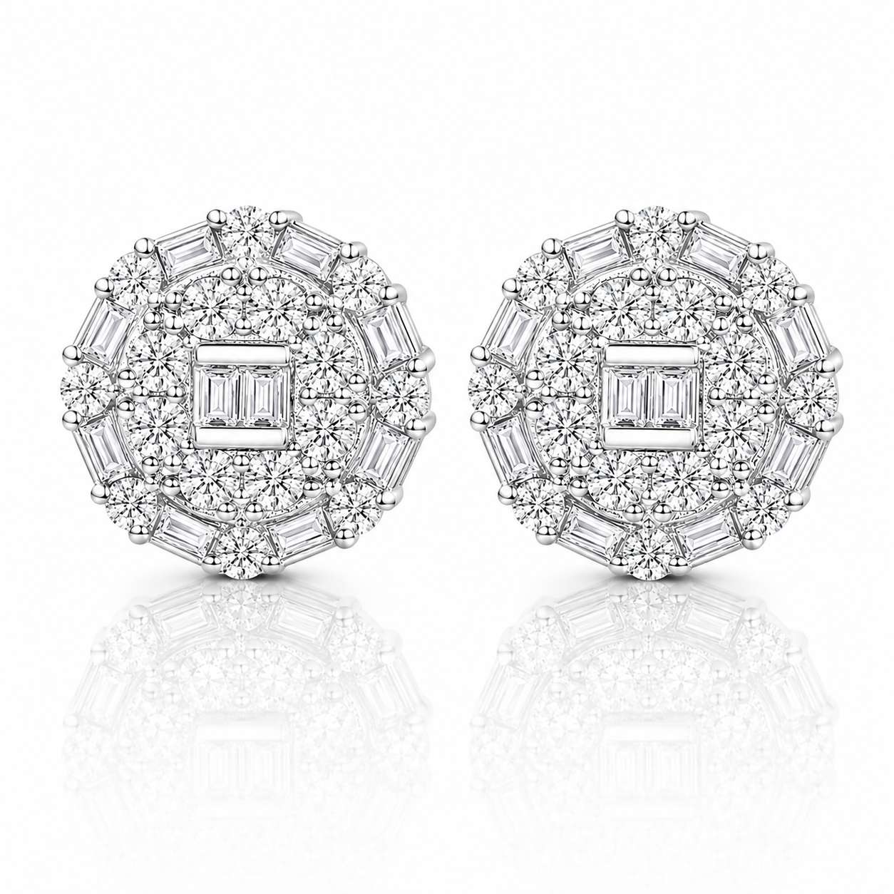 Moissanite Classic Iced Out Round Stud Earrings 10MM Screw Back — VVS D Color GRA Certified 925 Silver