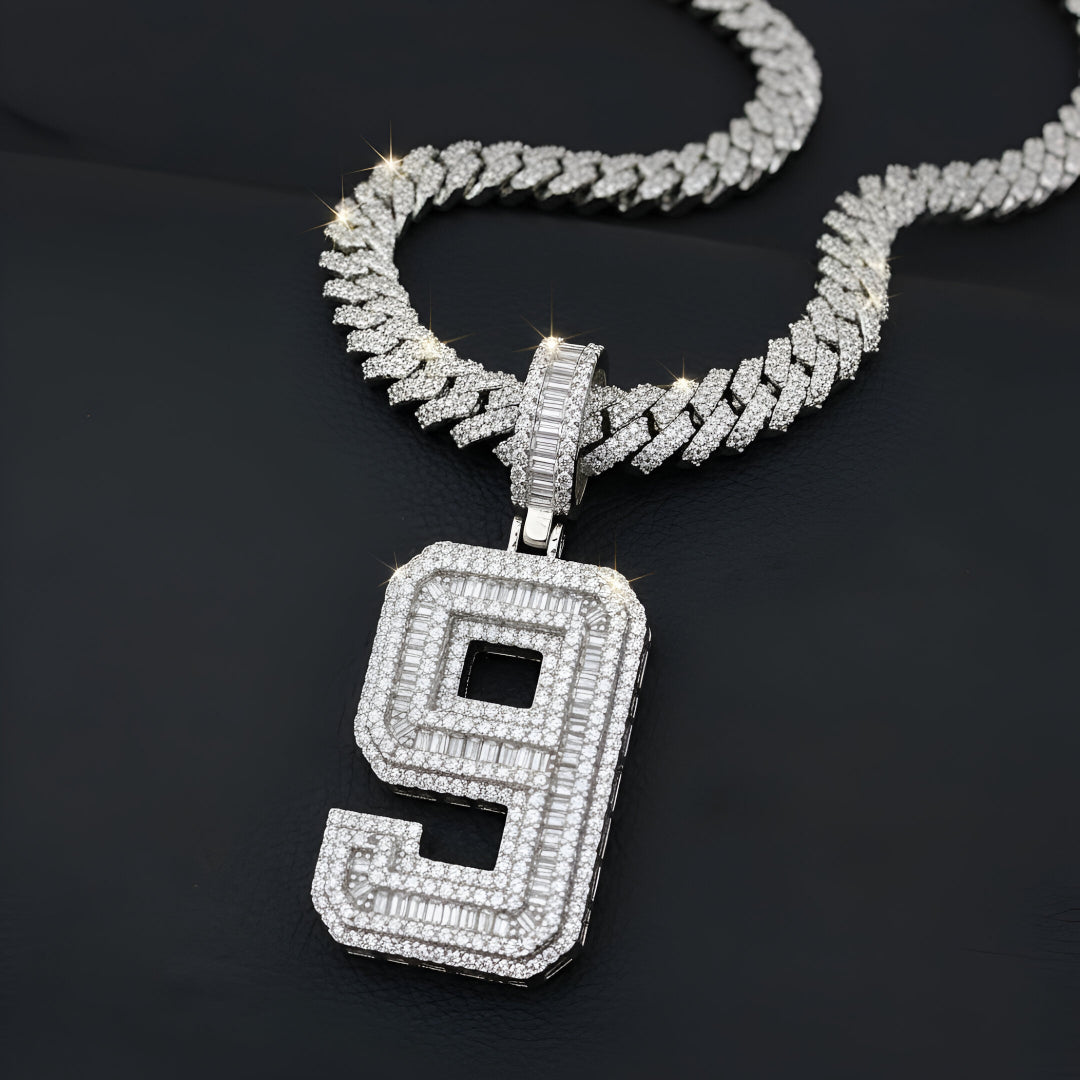 "0-9 " BAGUETTE STONE Style Numbers Charm with Moissanite Diamond VVS D Color | 925 SILVER | PASS DIAMOND TESTER!!!