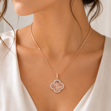 Moissanite clover pendant necklace 1.5 carat 925 rose gold on model