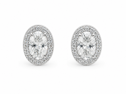 Moissanite oval halo stud earrings 1.5ct VVS D Color 8.5MM 925 sterling silver GRA certified from The Paradise Gems Atlanta