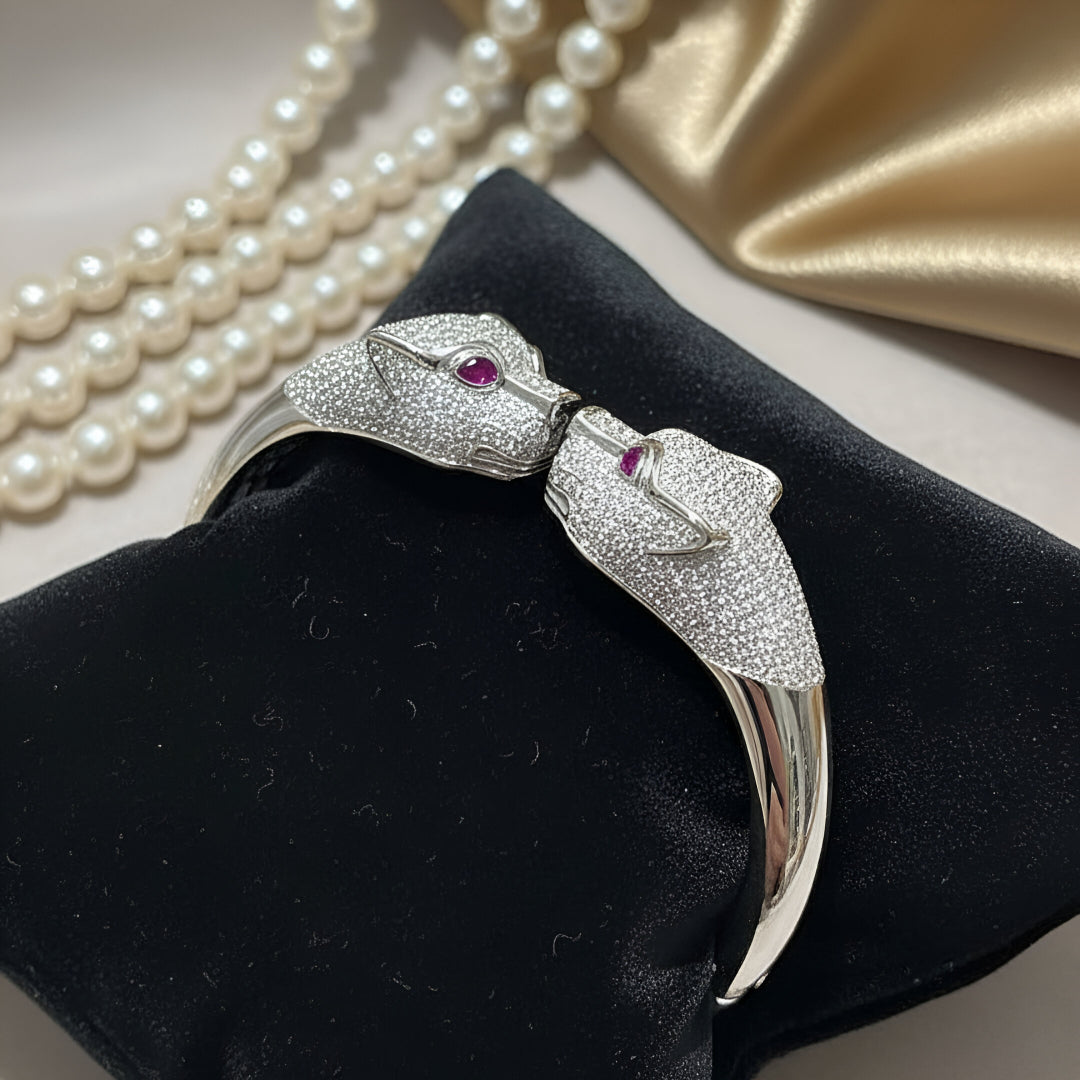 Moissanite panther bangle bracelet 925 sterling silver VVS GRA certified Paradise Gems Atlanta